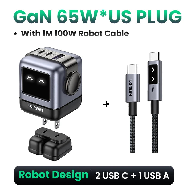 65W Gan Charger Uno Robot Design PD Fast Charger PPS PD3.0 for Iphone 16 15 14 Fast Charge for Xiaomi Laptop Macbook Pro