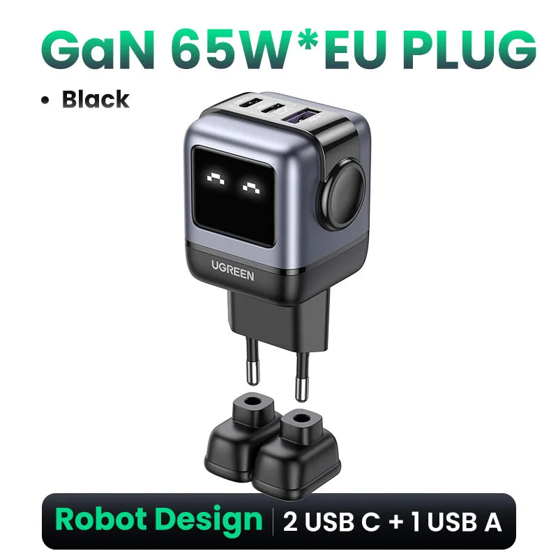 65W Gan Charger Uno Robot Design PD Fast Charger PPS PD3.0 for Iphone 16 15 14 Fast Charge for Xiaomi Laptop Macbook Pro