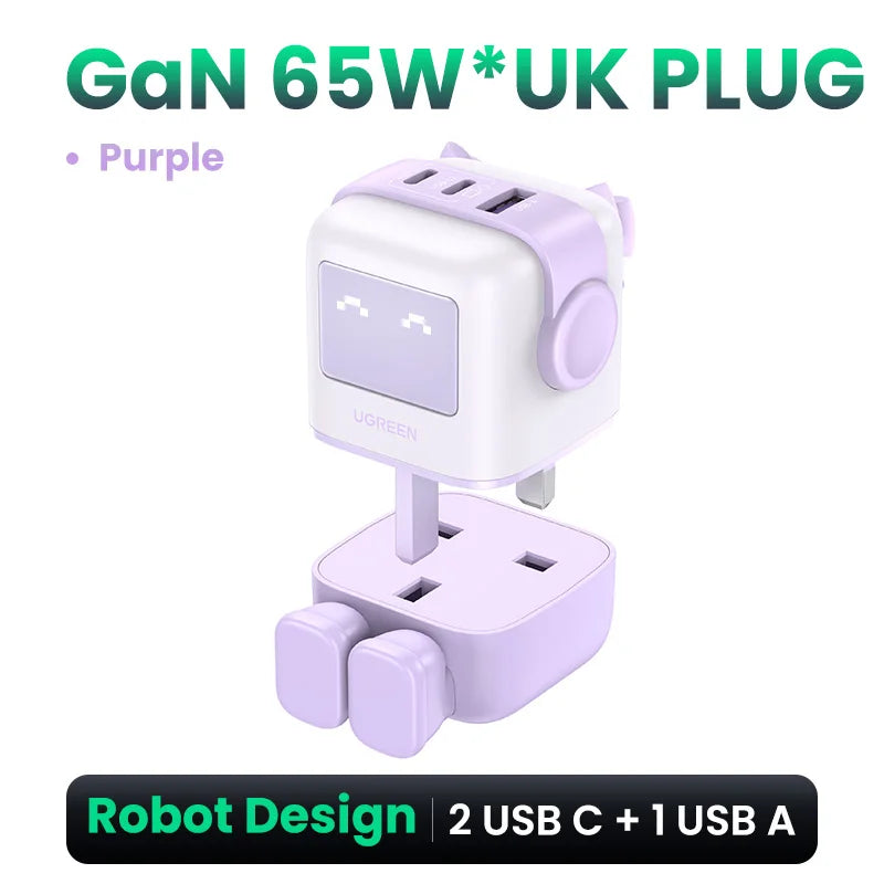 65W Gan Charger Uno Robot Design PD Fast Charger PPS PD3.0 for Iphone 16 15 14 Fast Charge for Xiaomi Laptop Macbook Pro