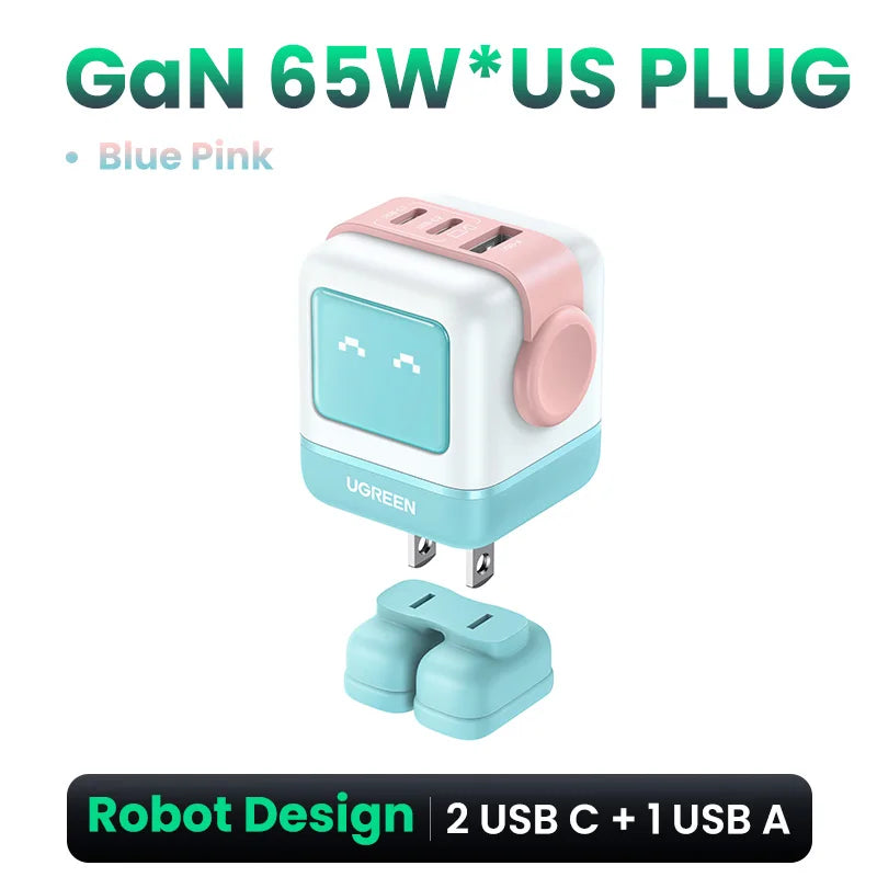 65W Gan Charger Uno Robot Design PD Fast Charger PPS PD3.0 for Iphone 16 15 14 Fast Charge for Xiaomi Laptop Macbook Pro
