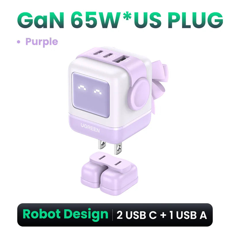 65W Gan Charger Uno Robot Design PD Fast Charger PPS PD3.0 for Iphone 16 15 14 Fast Charge for Xiaomi Laptop Macbook Pro