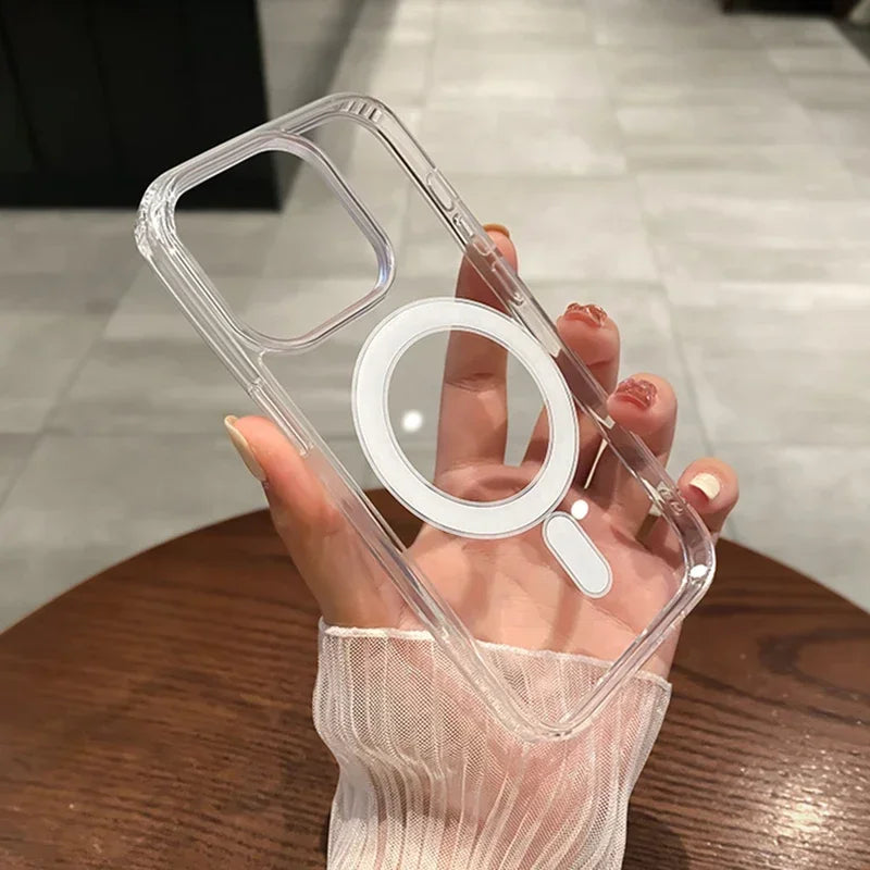 For Magesafe Magnetic Transparent Wireless Charge Case for Iphone 16 14 15 12 13 Pro Max 11 plus X XS Shockproof Acrylic Cover