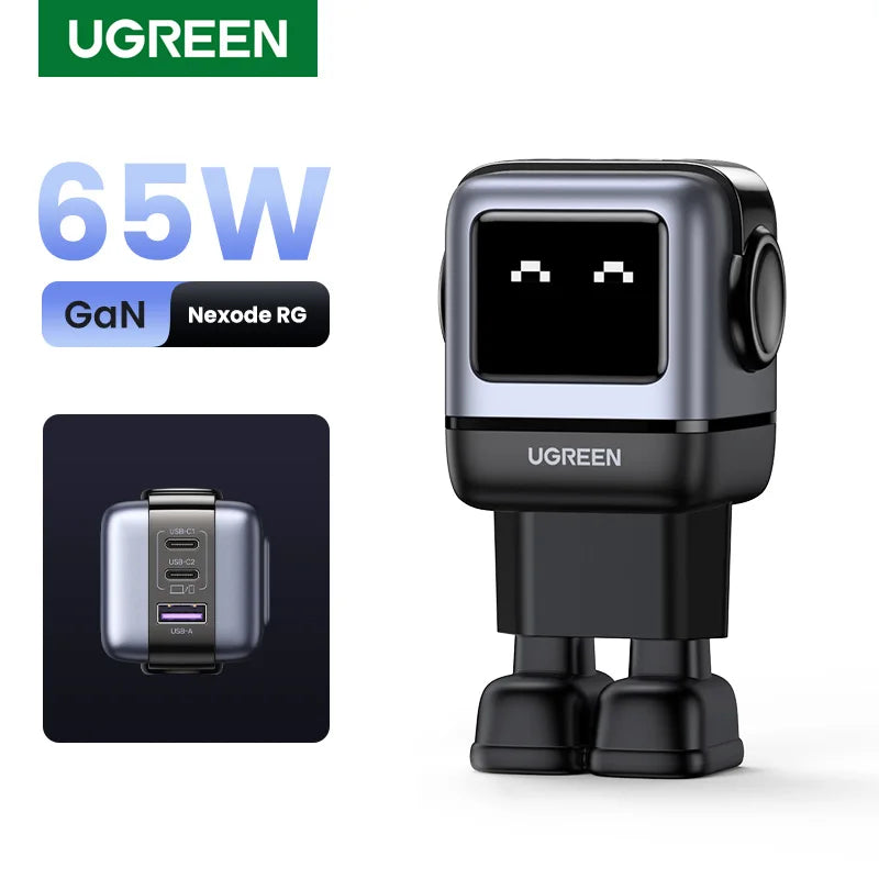 65W Gan Charger Uno Robot Design PD Fast Charger PPS PD3.0 for Iphone 16 15 14 Fast Charge for Xiaomi Laptop Macbook Pro