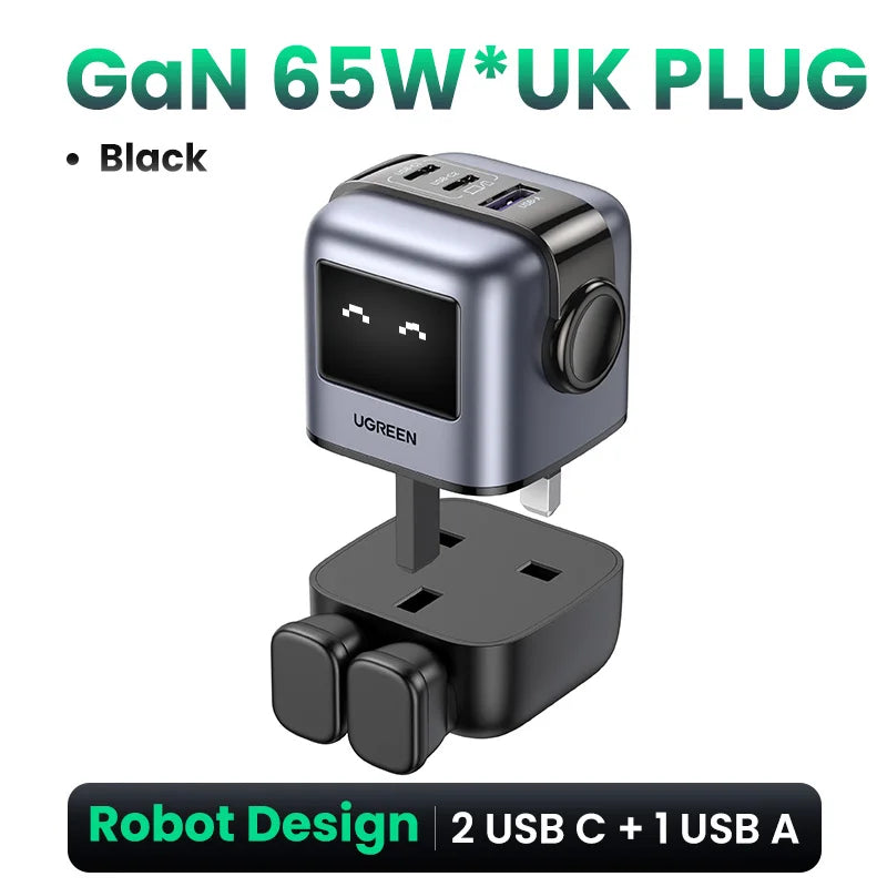 65W Gan Charger Uno Robot Design PD Fast Charger PPS PD3.0 for Iphone 16 15 14 Fast Charge for Xiaomi Laptop Macbook Pro