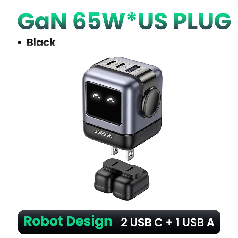 65W Gan Charger Uno Robot Design PD Fast Charger PPS PD3.0 for Iphone 16 15 14 Fast Charge for Xiaomi Laptop Macbook Pro