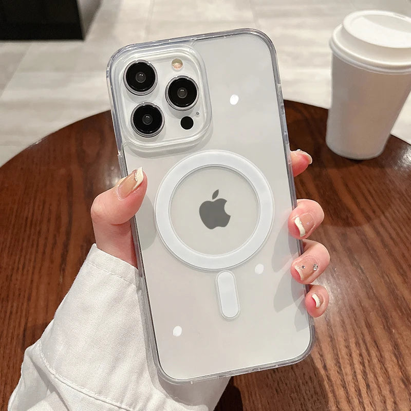 For Magesafe Magnetic Transparent Wireless Charge Case for Iphone 16 14 15 12 13 Pro Max 11 plus X XS Shockproof Acrylic Cover